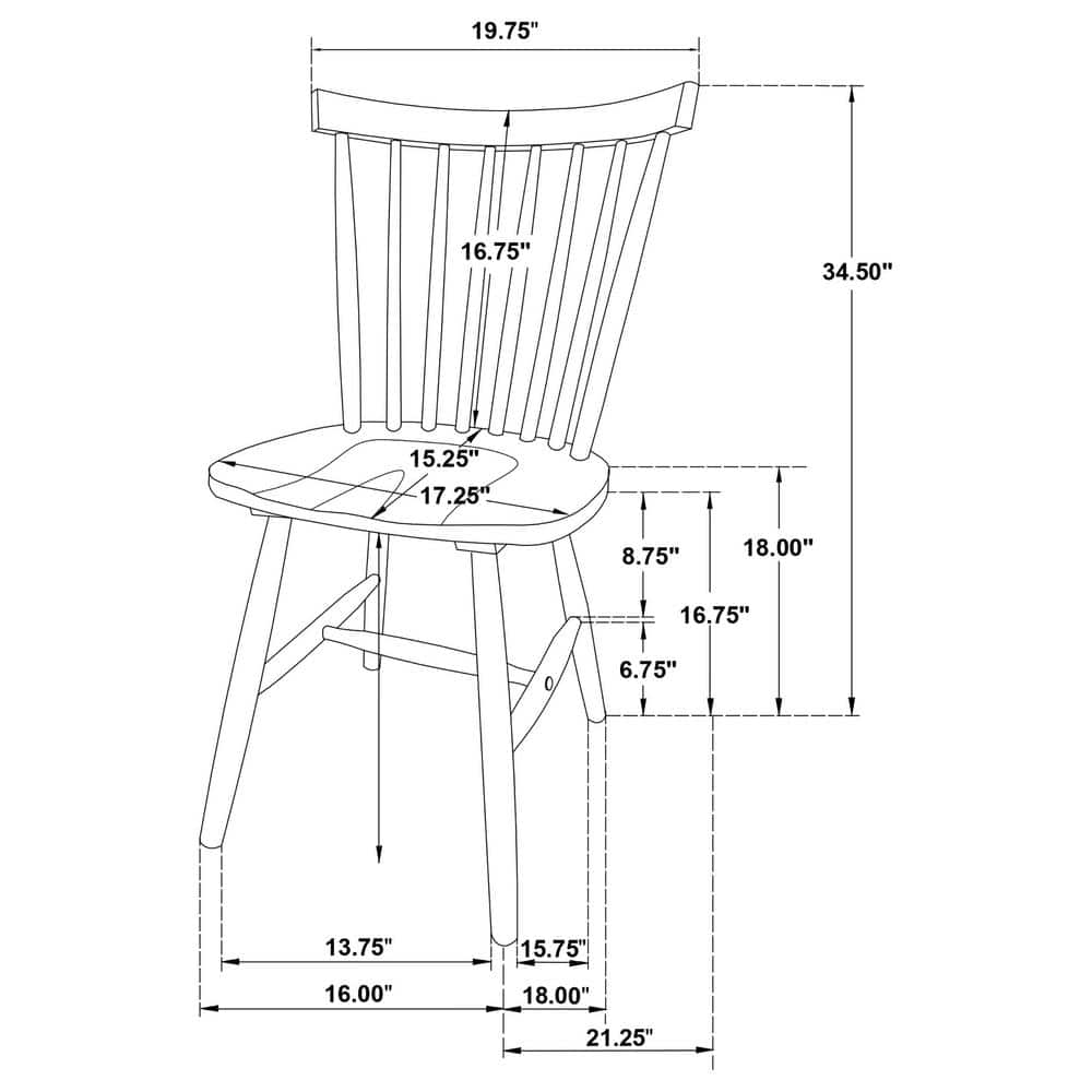 Black Solid Wood Windsor Side Chair Set with Slat Back
