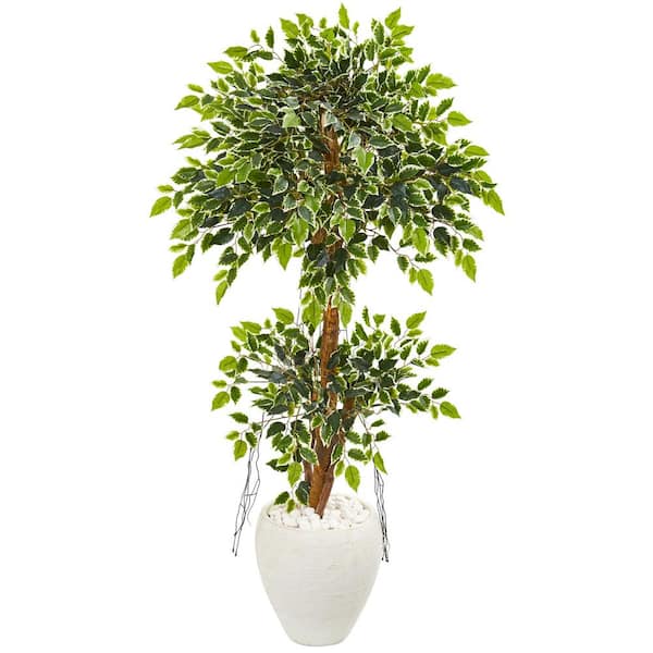 Nearly Natural Indoor 56 in. Variegated Ficus Artificial Tree in White  Planter 9392 - The Home Depot