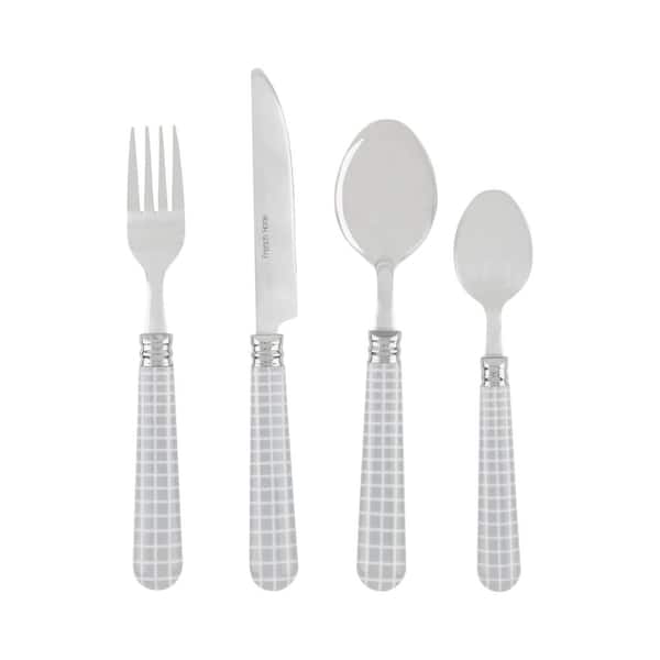 French Home Bistro 16-Piece Geometric Grid Stainless Steel Flatware Set (Service for 4)