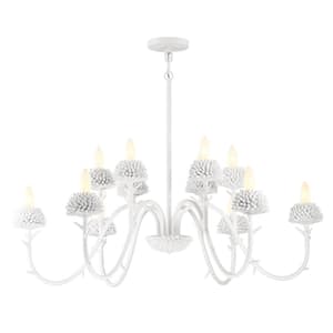North Fork 12-Light Sand White Candlestick Chandelier for Dining and Living Rooms with No Bulbs Included