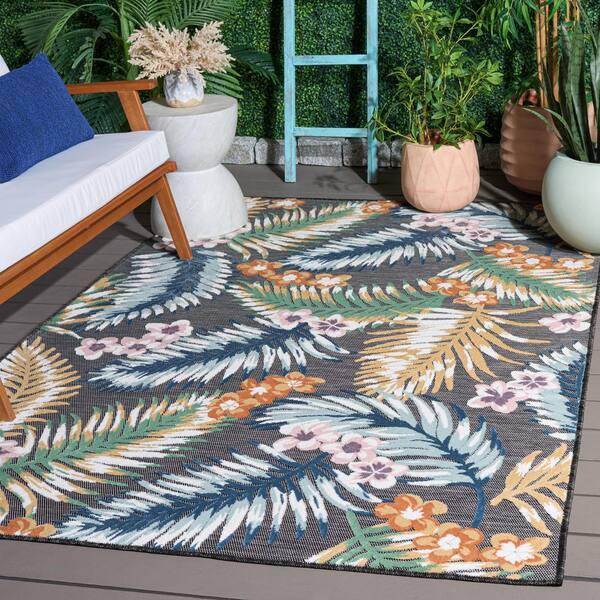 Cabana 5 x 8 Black/Multi Leaf CBN451Z Area Rug