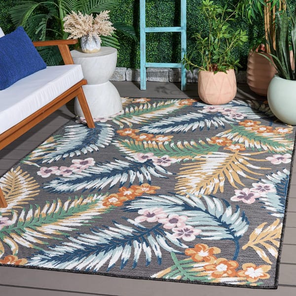 Cabana 6 x 10 Black/Multi Leaf CBN451Z Area Rug