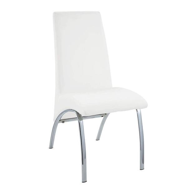 White Modern Leather Dining Chair with Silver Metal Legs (Set of 2) D ...