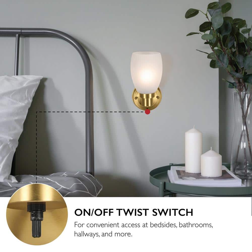 Satin Gold Lydia 9.75" Dimmable Frosted Glass Wall Light