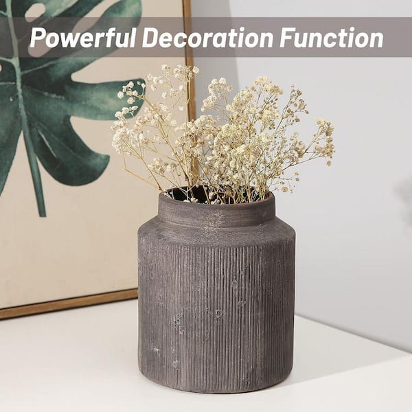 7in. Dark Brown Rustic Cylindrical Vases for Home Decor, Ceramic