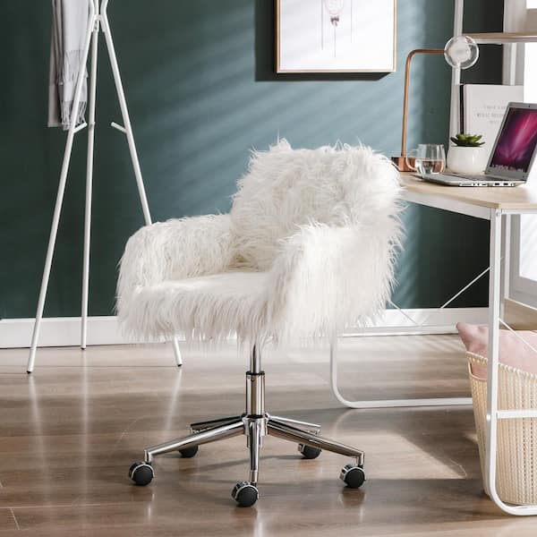 YOFE White Faux Fur Fluffy Task Chair Home Office Chair Makeup Vanity Chair  for Girls Adjustable Height Swivel with Arms CamyWE-GI34444W212-Tchair01 -  The Home Depot