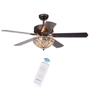Gliska 52 in. Indoor Bronze Finsh Remote Controlled Ceiling Fan with Light Kit