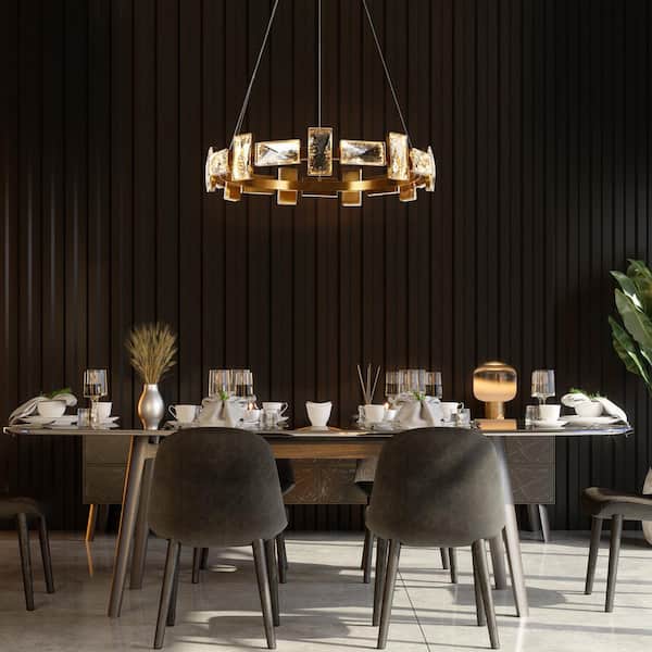 Sinsoledad 1-Light Dimmable Integrated LED Brass Circle Chandelier with Crystal Accents