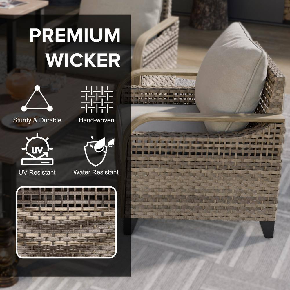 Gray and Brown Wicker Armchair Patio Set with Steel Frame