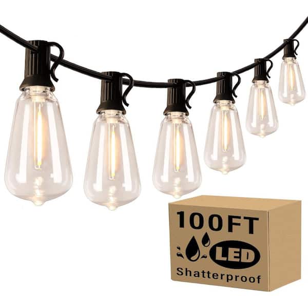 Nordic Hygge 100 ft. LED Outdoor/Indoor Plug-in String Lights with 52 Shatterproof ST38 Vintage Edison Bulbs