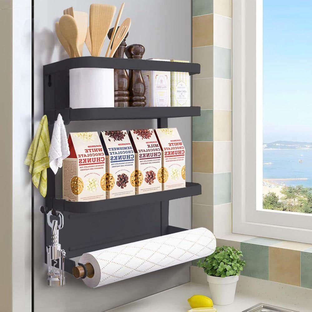 Magnetic Spice Rack 1 Shelf Black Magnetic Mount Kitchen Organizer