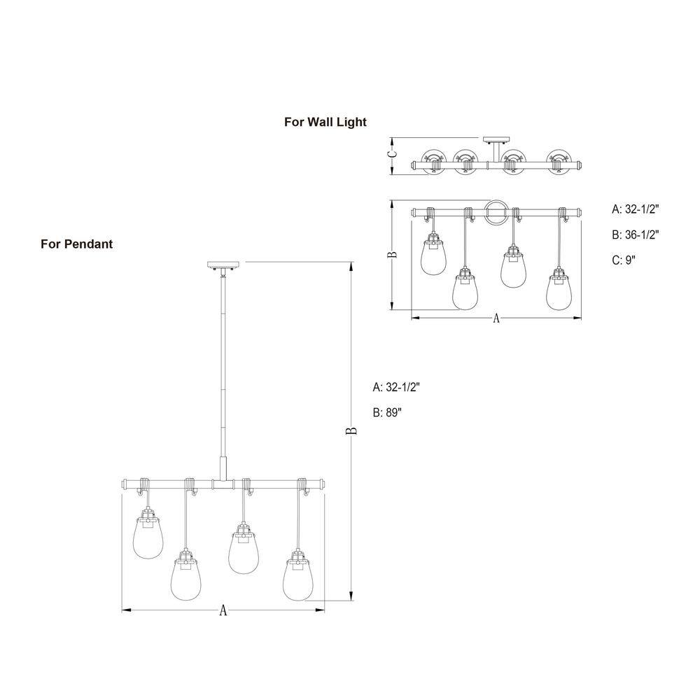 Kassidy 32.5'' Black and Natural Brass Four-Light Indoor/Outdoor Pendant