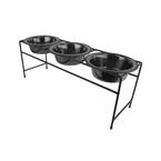 Modern Triple Diner Feeder with Stainless Steel Cat/Dog Bowls, Black Chrome