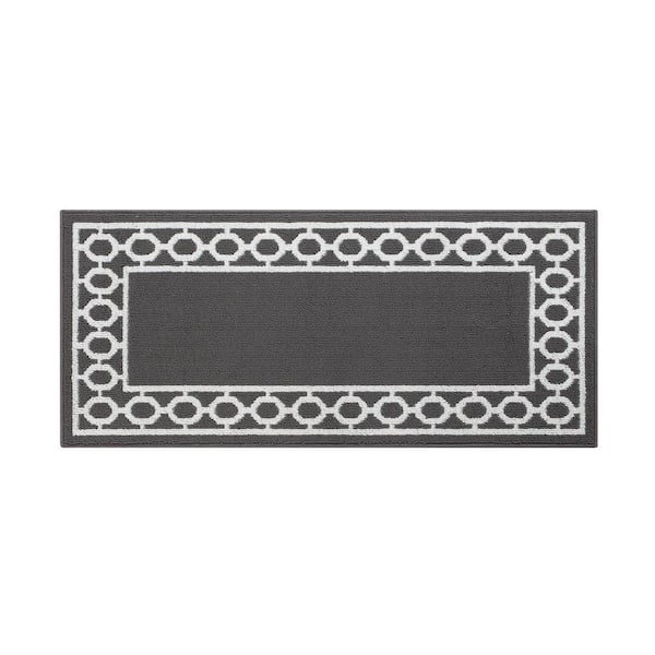 Machine Washable Non-Skid Dark Gray/White  2.2 ft. x 5 ft. All Loop Tufted Area Rug