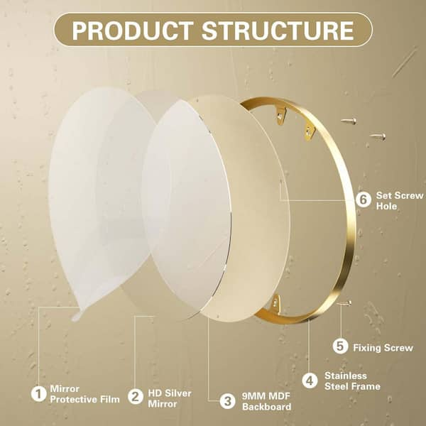 Clavies Bathroom Mirror, 22 x 30 Vanity Wall Mirror, Golden Oval Mirror  with Metal Frame 