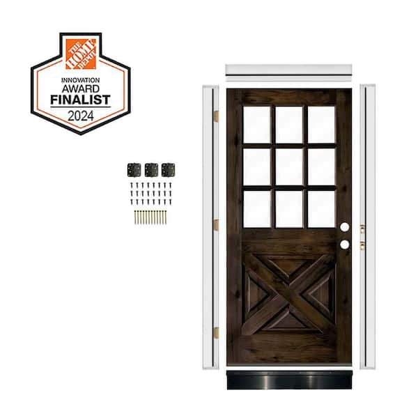 RTA 32 in. x 80 in. Knotty Alder X-Panel Left-Hand/Inswing 1/2 Lite Clear Glass Black Stain Wood Front Door
