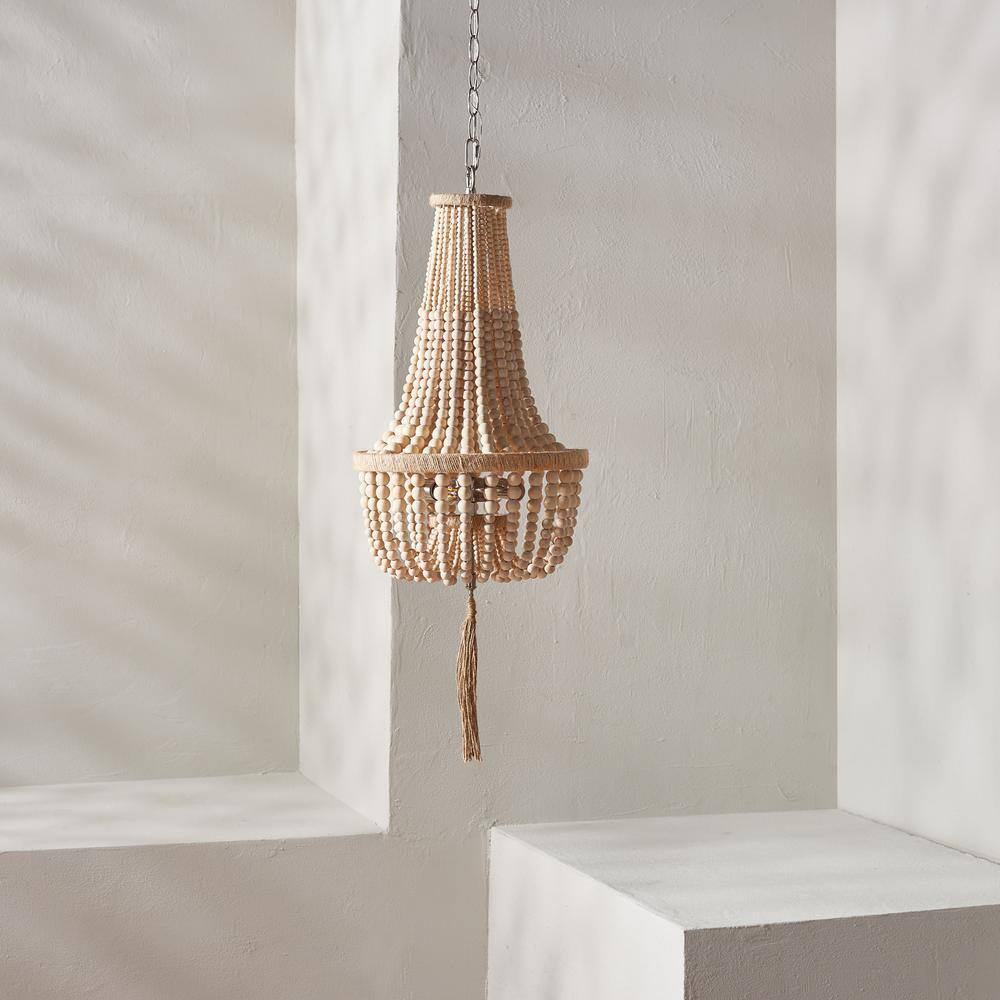 Bohemian Light Wood Beaded Empire Chandelier