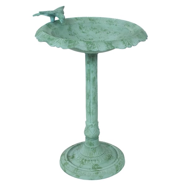 Sunnydaze Garden Visitor Metal Birdbath - Green Patina - 15 in.