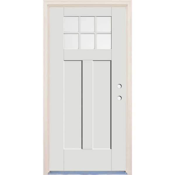 Builders Choice 36 in. x 80 in. Left-Hand 6-Lite Clear Glass Alpine Painted Fiberglass Prehung Front Door with 4-9/16 in. Frame