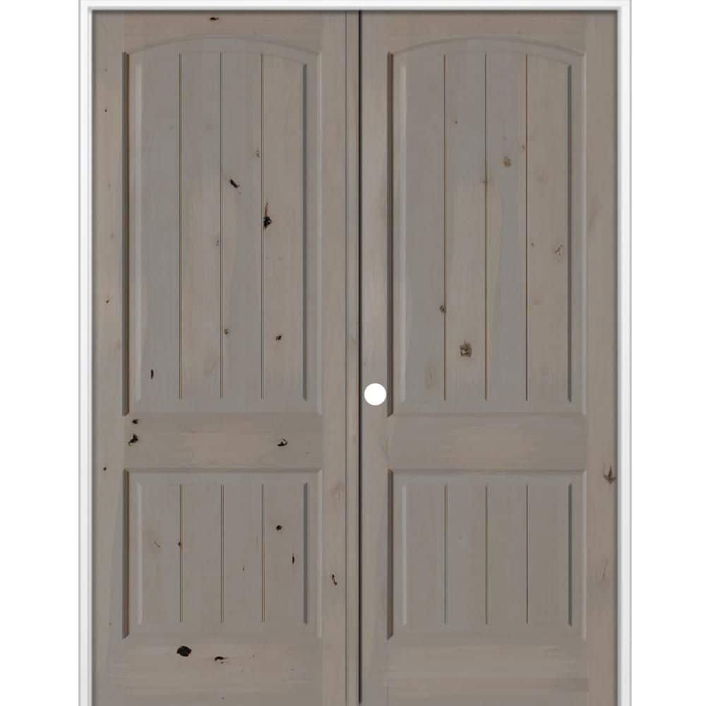72 in. x 96 in. Rustic Knotty Alder 2Panel Arch Top VG Right Hand Weathered Gray Stain Wood Double Prehung Interior Door price history on PriceWatchPro