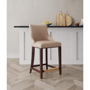 Shubert 25.98 in. Tan Beech Wood Counter Stool with Leatherette Upholstered Seat