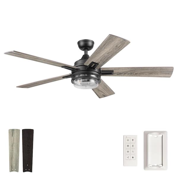 Honeywell Myers Park 52 in. LED Indoor Matte Black Ceiling Fan with Remote Control, Dual Finish Blades and Dual Mounting Options