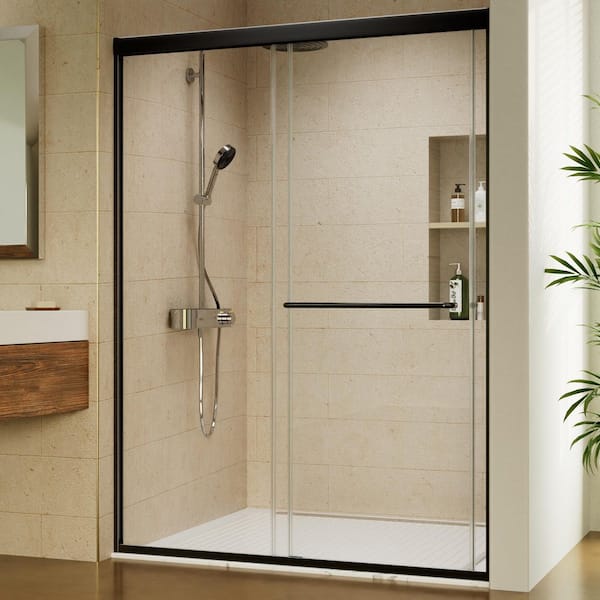 50-54 in. W x 72 in. H Sliding Framed Shower Door in Matte Black with 1/4 in. (6 mm) Tempered Clear Glass