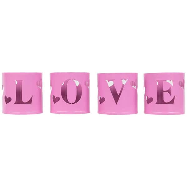 2.75in. Pink Love Valentine's Day Metal Votive Candle Holders (Set-4)
