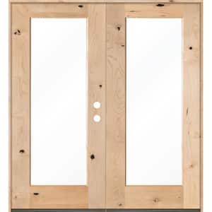 72 in. x 80 in. Rustic Knotty Alder Left Hand Inswing Full-Lite Clear Glass Unfinished Wood Double Prehung Front Door