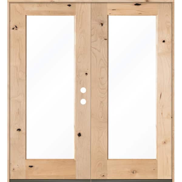 Krosswood Doors 72 in. x 80 in. Rustic Knotty Alder Left Hand Inswing Full-Lite Clear Glass Unfinished Wood Double Prehung Front Door