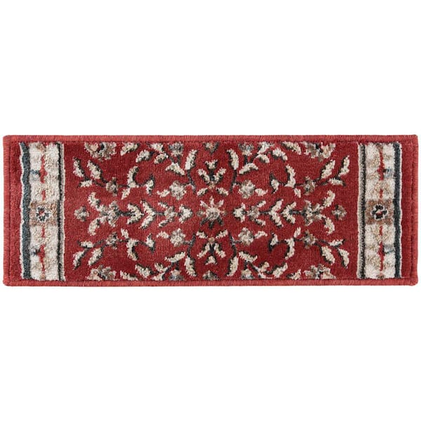 Kurdamir Carlo Cinnabar/Navajo White 9 in. x 26 in. Woven Polypropylene Stair Tread Cover (Set of 1)