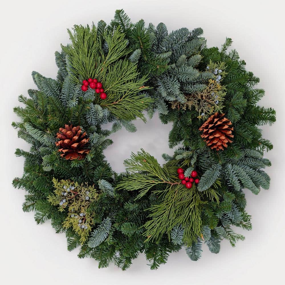 22 in. Live Noble Fir Wreath Chirstmas Wreath with mixed berries