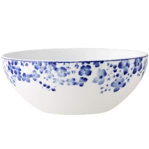 9 in., 32 oz. White/Blue Bloomington Road White Porcelain Round Vegetable Bowl