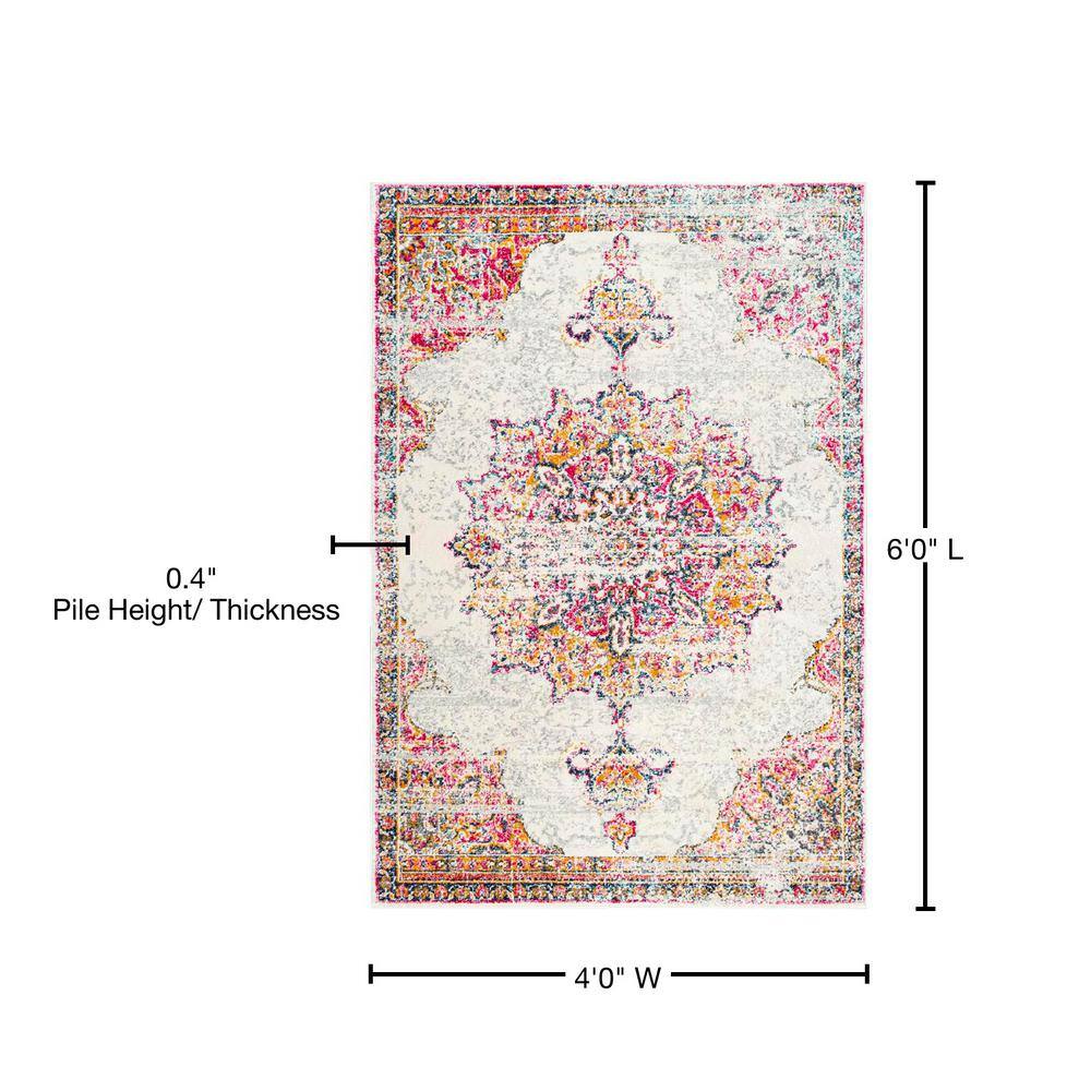 Reversible Pink Medallion 4' x 6' Synthetic Area Rug