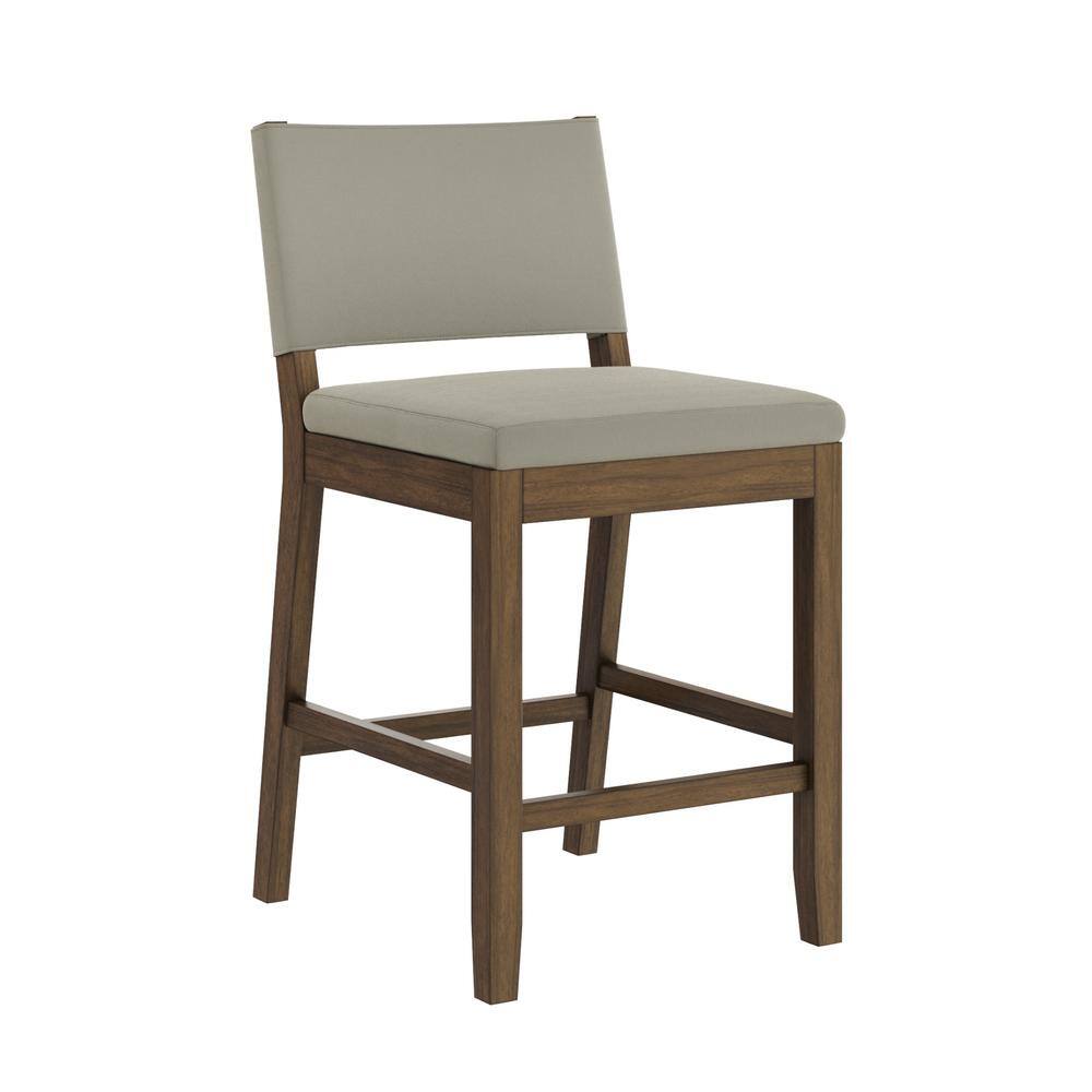 Linus Dark Brown Wood and Light Gray Linen Bar Stool