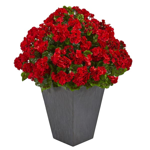 Nearly Natural Indoor/Outdoor UV Resistant Red Geranium Artificial ...
