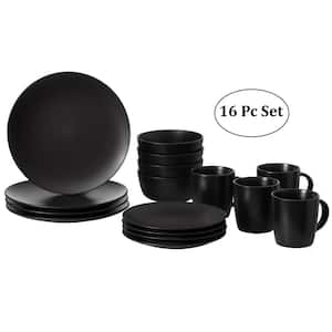 16-Piece Matte Black Dinnerware Dish Set for 4 Person Mugs, Salad and Dinner Plates and Bowls Sets, High Quality Dishes