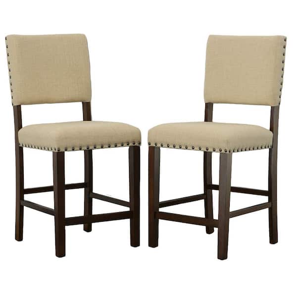 Benjara Brown Cherry Finish 43 inch H Transitional Counter Height Chair (Set of 2)
