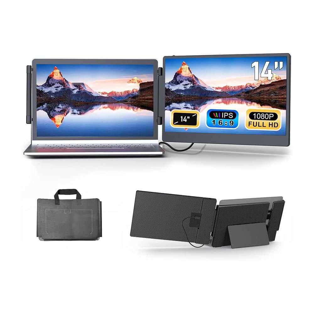 14 in. Portable Laptop Monitor Extender with 1080P Dual Screen, USB-C/HDMI,
