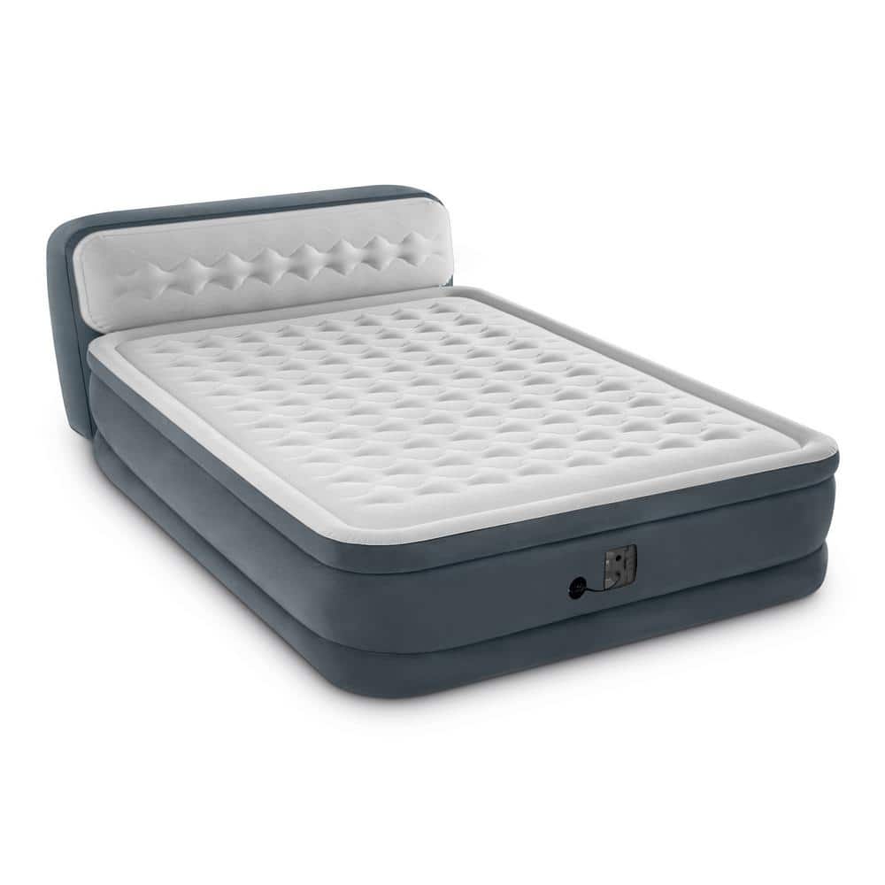 Intex Queen Dura Beam Deluxe Airbed with Built in Pump and Ultra Plush Headboard 64447ED-HD
