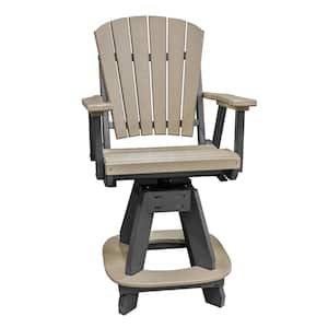 Adirondack Black Swivel Counter Height Plastic Outdoor Dining Chair in Weatherwood