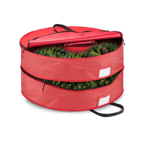 OSTO 36 in. Red Double Christmas Holder 600D Oxford Pouch for Garlands Artificial Wreath Storage Bag