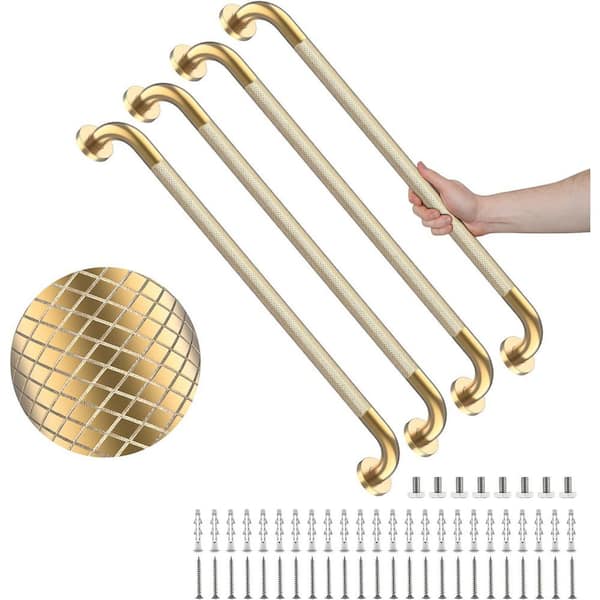 32 in. L x 1.25 in. W Concealed Screw Grab Bar Stainless Steel Anti-Slip for Bathtub and Shower, Senior in Gold 4-Pack