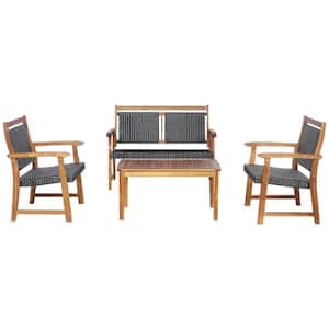 4-Piece Wood Outdoor Patio Conversation Set with Acacia Wood Frame