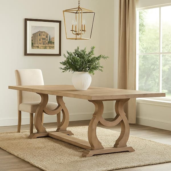 Benjara Brown Wood 84-104 in. Trestle Dining Table with 2 Removable Extension Leaf Seats 10