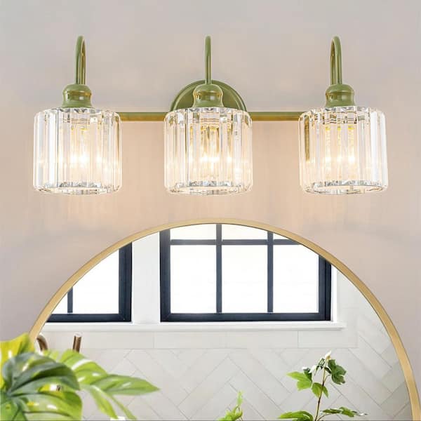 Katherine 21.3-in. 3-Light Modern Glam Green Bathroom Vanity Light with Clear Crystal Shades