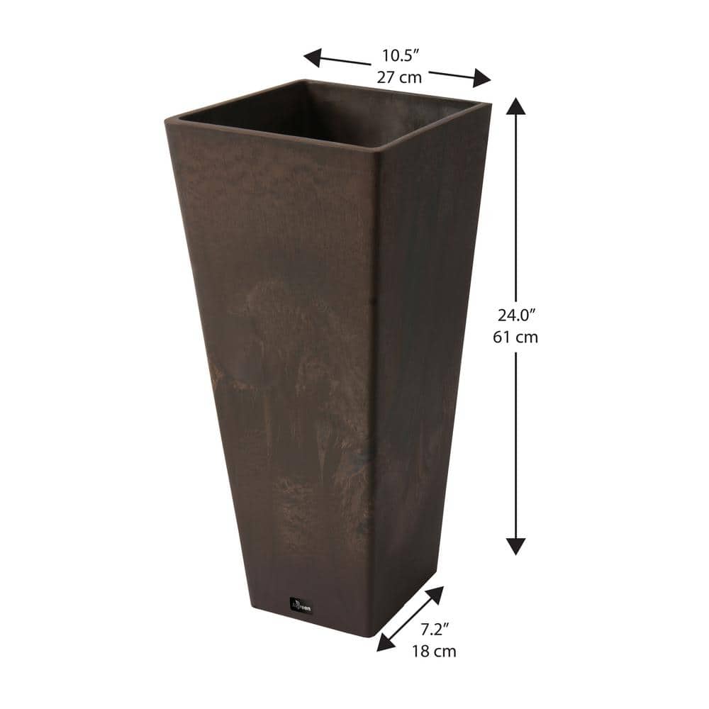 Valencia 10.5" x 24" Brown Marble Square Outdoor Planter