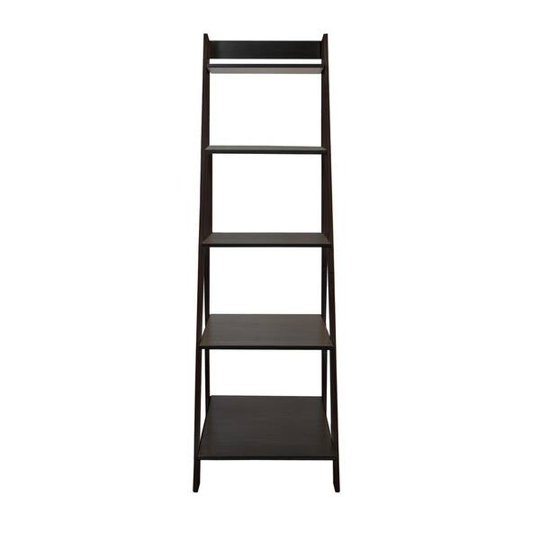 Black Wood 5 Shelf Ladder Bookcase, Stratford Black 5 Shelf Ladder Bookcase