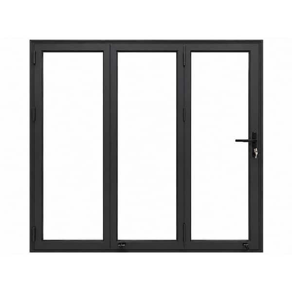 Teza B75 Series 96 in. x 80 in. Bifold 3-Panel Aluminum Patio Door Left Hand Black