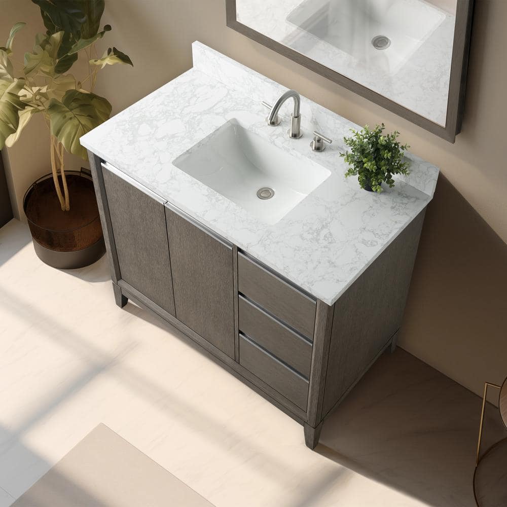 Driftwood Gray 42" Single Sink Bathroom Vanity with Marble Top